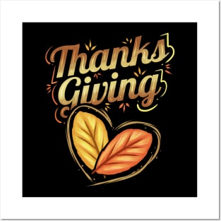 Thanks Giving Logo Brown Leaves Autumn Thanksgiving Posters and Art